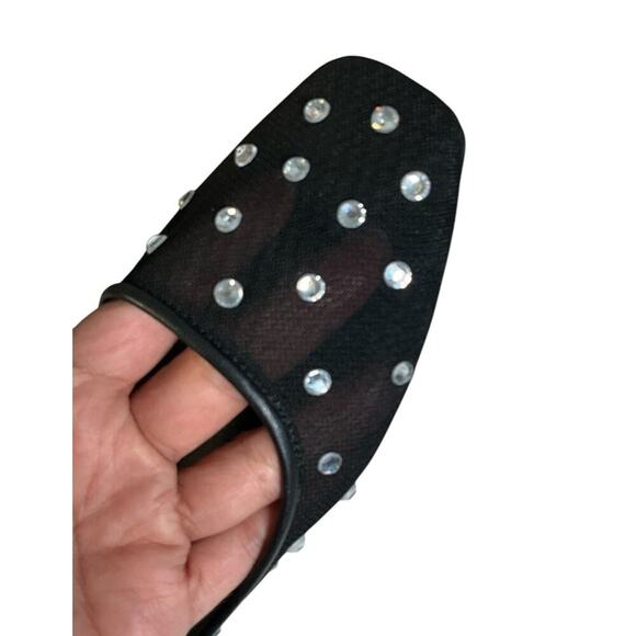 Open Edit Ballet Flats Black Mesh Sparkling Crystal Dazzle Rubber Sole Size 8 - Picture 8 of 8